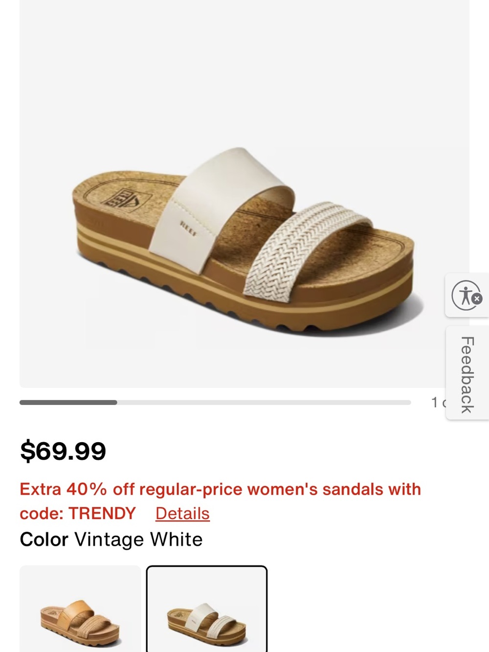 Reef Vintage White Double-Strap Slide Sandal - Picture 2 of 10